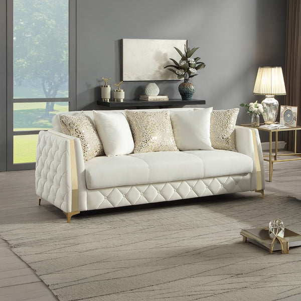 English Elm Lippa Quilted Polyester Sleeper Sofa with Gold Legs Storage and Contemporary Style Off White B009S02230