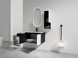 English Elm 30" Wall-Mounted Bathroom Vanity Set With Ceramic Sink, Soft-Close Doors & Ample Storage Solution W999S00331