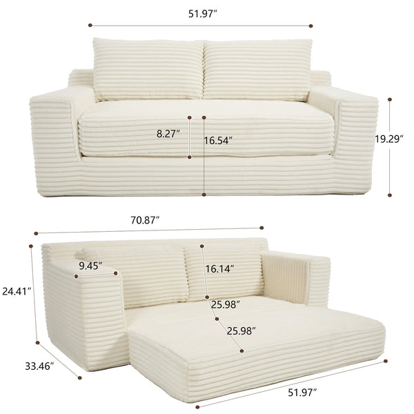 English Elm Loveseat Convertible Sofa Bed with Memory Foam & Steel Frame, No Assembly, Corduroy Comfort Beige W3561P324171