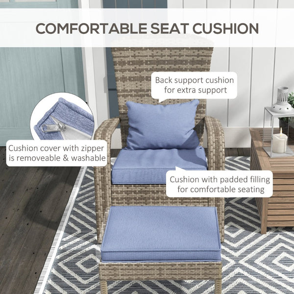 English Elm Outsunny Wicker Adirondack Chair & Ottoman Set – Cozy Outdoor Lounge With Cushions For Deck, Gray W2225P174012-GIGA