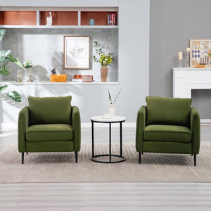 English Elm Accent Velvet Armchair Mid-century Modern Plush Seat with Metal Legs for Any Room Green W3244P325833