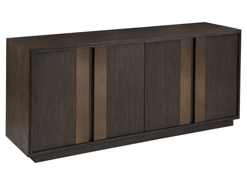 Lexington Andare Media Console with Antiqued Brass Posts Adjustable Shelves and Cord Management 2371-907