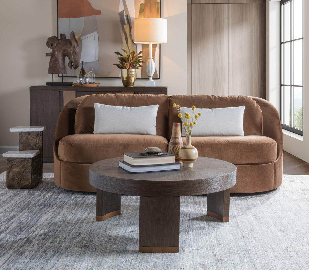 Lexington Andare Round White Oak Coffee Table with Brass Ferrules for Modern Living Rooms 2371-943
