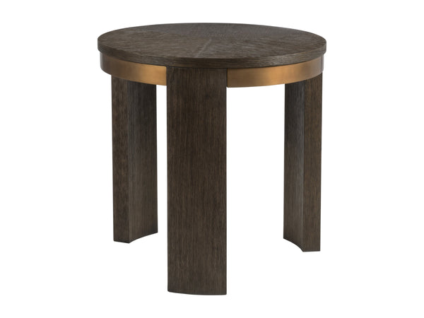 Lexington Andare Round White Oak End Table with Brass Ferrules for Modern Living Rooms 2371-953