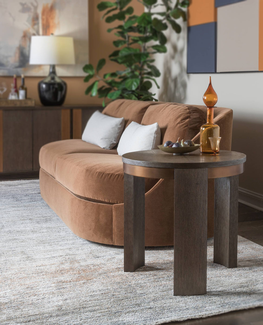 Lexington Andare Round White Oak End Table with Brass Ferrules for Modern Living Rooms 2371-953
