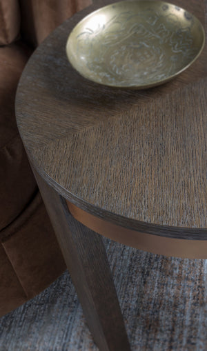 Lexington Andare Round White Oak End Table with Brass Ferrules for Modern Living Rooms 2371-953