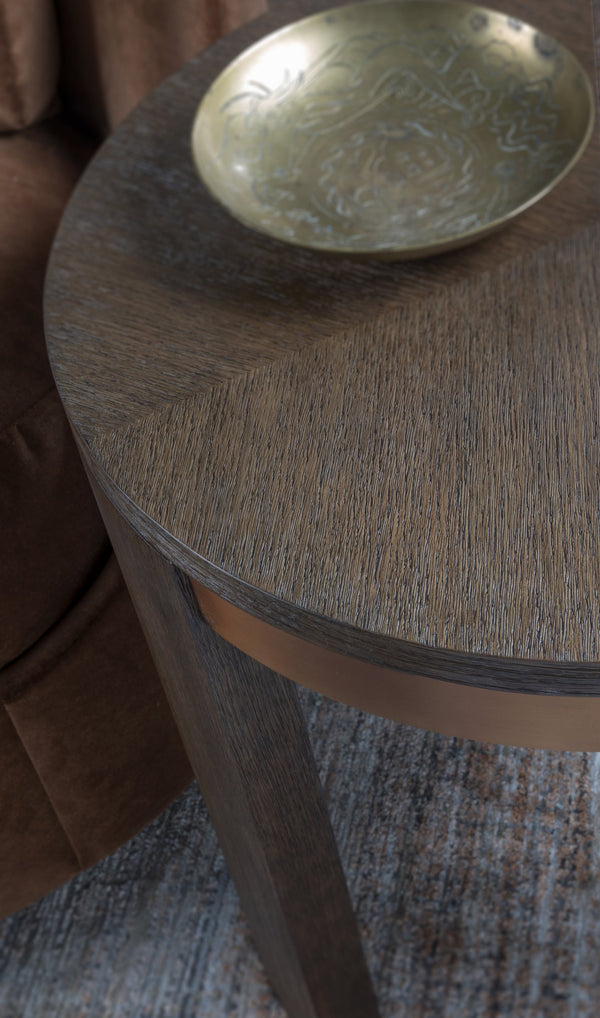Lexington Andare Round White Oak End Table with Brass Ferrules for Modern Living Rooms 2371-953