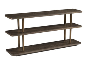 Lexington Andare Sofa Table White Oak Shelves Antiqued Brass Posts Warm Brown Console 2371-967