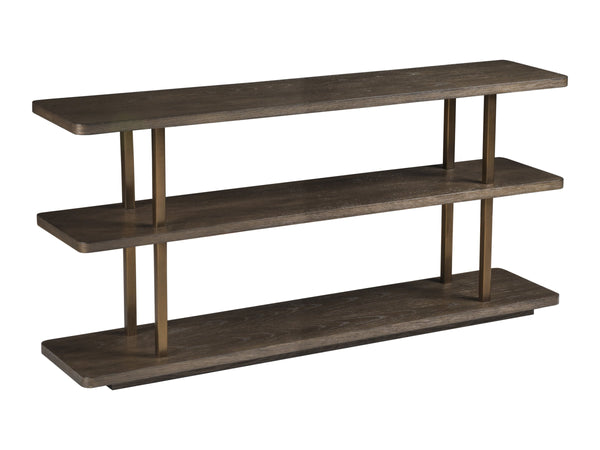Lexington Andare Sofa Table White Oak Shelves Antiqued Brass Posts Warm Brown Console 2371-967