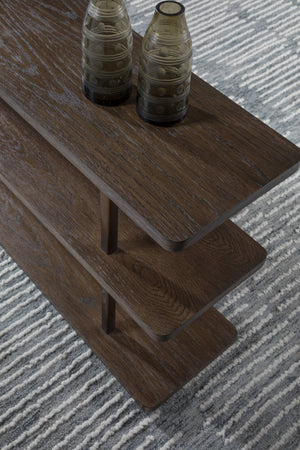 Lexington Andare Sofa Table White Oak Shelves Antiqued Brass Posts Warm Brown Console 2371-967