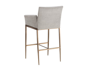 Sunpan Gesa Modern Barstool with Antique Brass Frame and Durable Performance Fabric for Elegant Dining Spaces Polo Club Stone