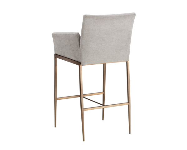 Sunpan Gesa Modern Barstool with Antique Brass Frame and Durable Performance Fabric for Elegant Dining Spaces Polo Club Stone