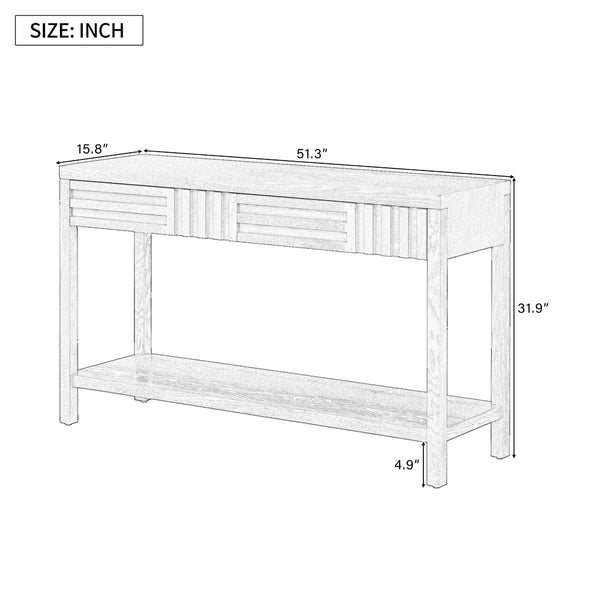 English Elm U_Style Modern Ash Veneer Console Table With 2 Drawers & Open Shelf For Chic Living Room Storage N711P230810B-GIGA