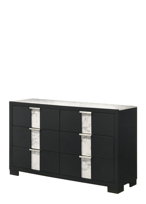 English Elm 1pc Five-Drawer Contemporary Chest in Grey Finish with Metal Pulls – Spacious Durable Bedroom Storage Solution Black,White 61 L x 19.5 W x 36 H B011P255295