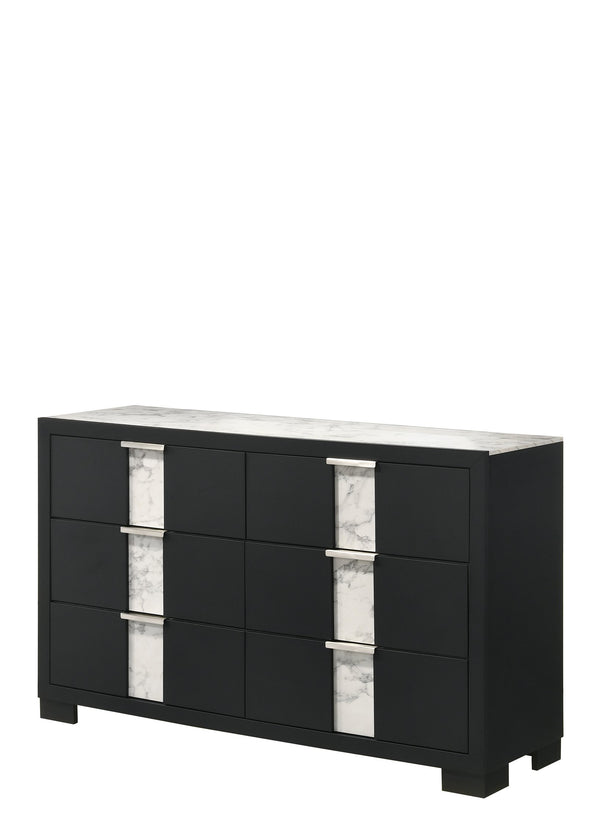 English Elm 1pc Five-Drawer Contemporary Chest in Grey Finish with Metal Pulls – Spacious Durable Bedroom Storage Solution Black,White 61 L x 19.5 W x 36 H B011P255295