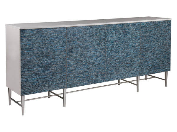 Lexington Deepwater Artisan Eggshell Inlay Media Console with Silver Leaf Iron Legs for Living Rooms 2374-907