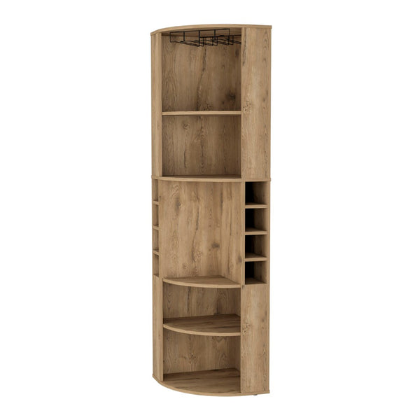 English Elm Fm Furniture Clifton Tall Corner Bar Cabinet with Wine Rack Stemware Hanger Warm Finish B128S00063