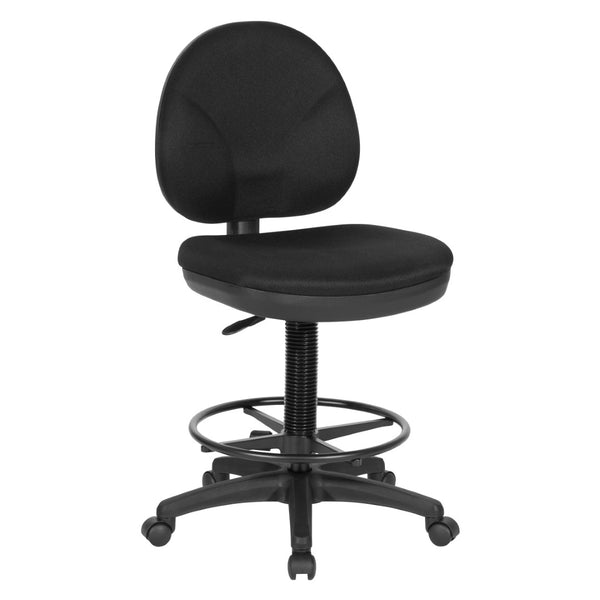 OSP Home Furnishings Sculptured Ergonomic Drafting Chair with Pneumatic Lift Upholstered Seat Lumbar Back Black DC550-231