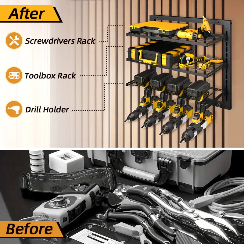 English Elm Heavy-Duty Metal Tool Organizer Rack - 3-Tier Adjustable Wall Mount For Garage & Workshop Storage W2181P351799
