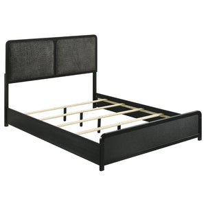 English Elm Burton Charcoal Upholstered Queen Bed with Padded Headboard, Rounded Corners & Modern Black Frame B062S01301