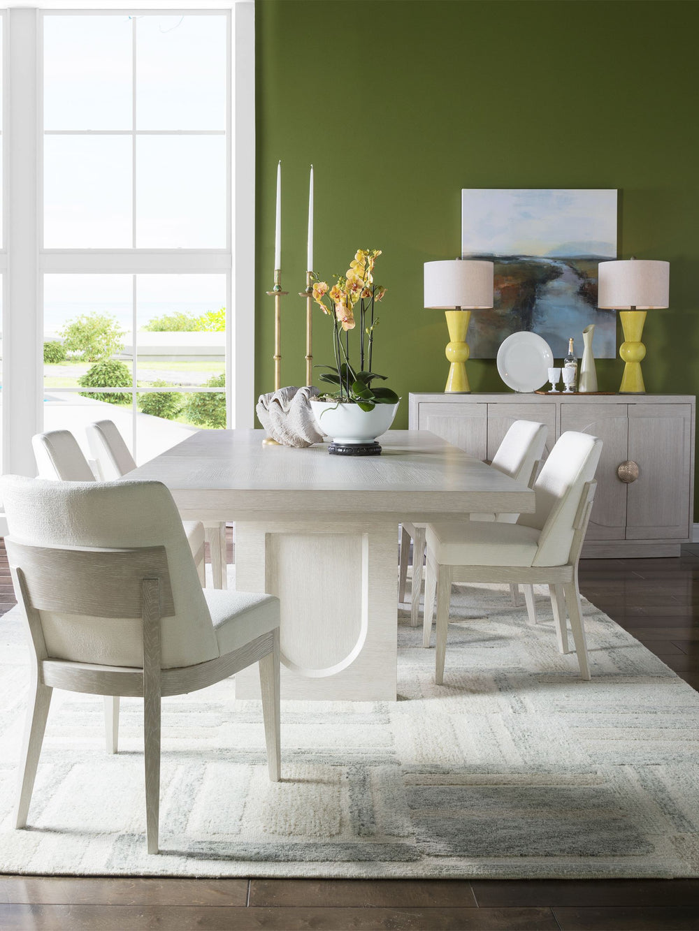 Lexington Solimar Wire-brushed White Oak Extendable Dining Table Seats Ten Arch Detail 2375-877C