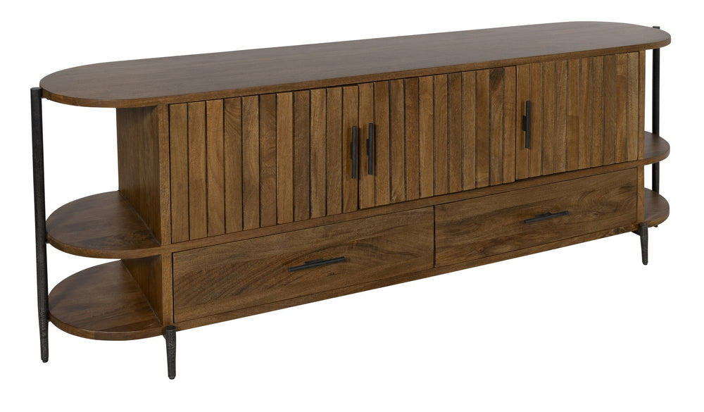 Hekman Furniture 23752 Sideboard - Elegant Mango Wood Storage With Adjustable Shelves, Iron Legs & Touchmatic Doors Bedford Dark Brown Sideboard 23752