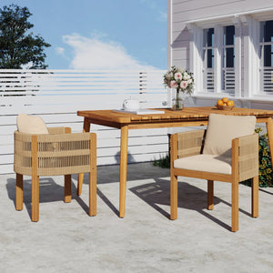 English Elm Christopher Knight Home® - Acacia Outdoor Dining Chairs Set of 2 with Rope Handles, Waterproof Washable Cushions, 400 lb Capacity Beige,Teak N779P279983B