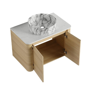 English Elm 30'' Wall-Mounted Bathroom Vanity With Ceramic Art Sink & Soft-Close Doors For Modern Spaces W999S00465