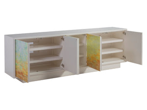 Lexington Aurora Hand-painted Media Console with Ivory Frame and Expressionist Sunrise Motif 2376-907