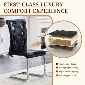 English Elm Luxury Pu Upholstered Dining Chair Set of 4 with Channel Stitching and Metal Legs Black W1512P491877