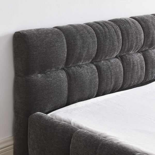 English Elm Queen Size Chenille Upholstered Platform Bed With Padded Headboard – No Box Spring Needed, Dark Grey W487S00221-GIGA