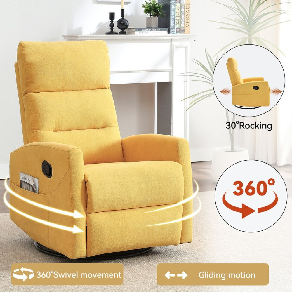 English Elm Manual Rocker Swivel Recliner Upholstered Fabric Chair for Cozy Living Spaces W3224P289295