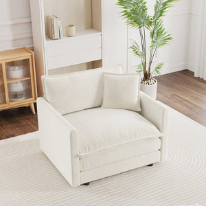 English Elm Comfy White Chenille Armchair Deep Seat Foam Cushion Reading Chair for Living Room W714S00544