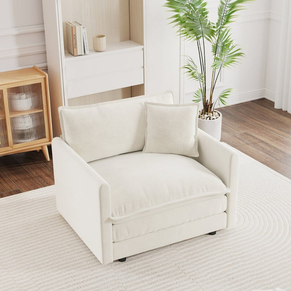 English Elm Comfy White Chenille Armchair Deep Seat Foam Cushion Reading Chair for Living Room W714S00544