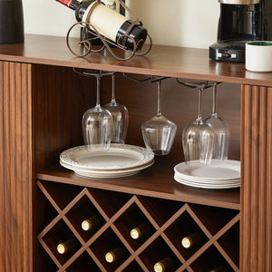 English Elm 58" Wavy Curved Sideboard with Wine Rack Glassware Holder and Adjustable Shelves Walnut W1162P386373