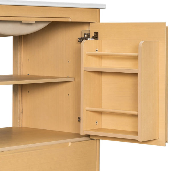English Elm [video] 30 Inch Freestanding Bathroom Vanity Pine Legs Ceramic Sink Soft Close Storage Oak N759P412928O
