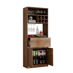 English Elm Kitchen Walnut Buffet Cabinet with Wine Rack Open Shelving Drawers and Closed Storage W331P425319