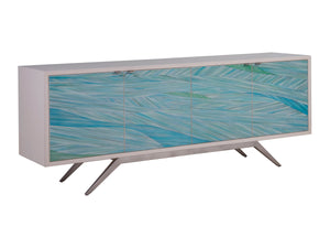 Lexington Blue Wave Hand-painted Media Console Mid-century Ivory Case with Silver Leaf Iron Base 2378-907