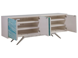 Lexington Blue Wave Hand-painted Media Console Mid-century Ivory Case with Silver Leaf Iron Base 2378-907