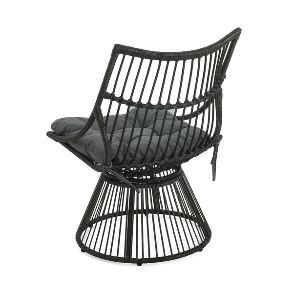 English Elm Christopher Knight Home® - ELAINE Wicker High Back Chair & Cage Side Table Set in Grey — PE Rattan, Water-Resistant Cushions, Retro Papasan Base (2-Piece) N775P188543G