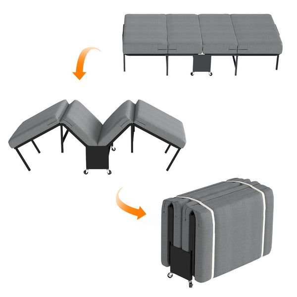 English Elm Twin Folding Guest Bed with Memory Foam Mattress Steel Frame and Lockable Casters T3963P481979
