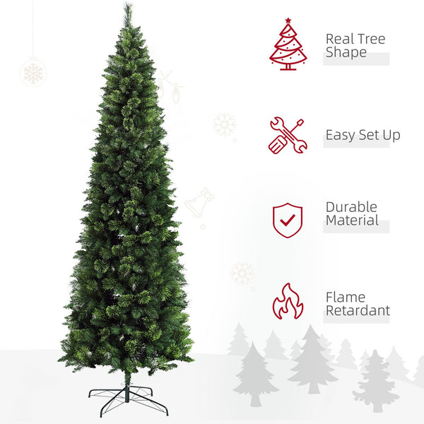 English Elm Homcom 9Ft Tall Slim Pencil Artificial Christmas Tree With 1298 Branches & Auto-Open Design, Green W2225P249652