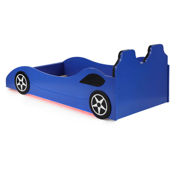 English Elm Solana Race Car Twin Bed with LED Underglow Lights, Padded Headboard & Realistic Wheels for Kids B062S01110