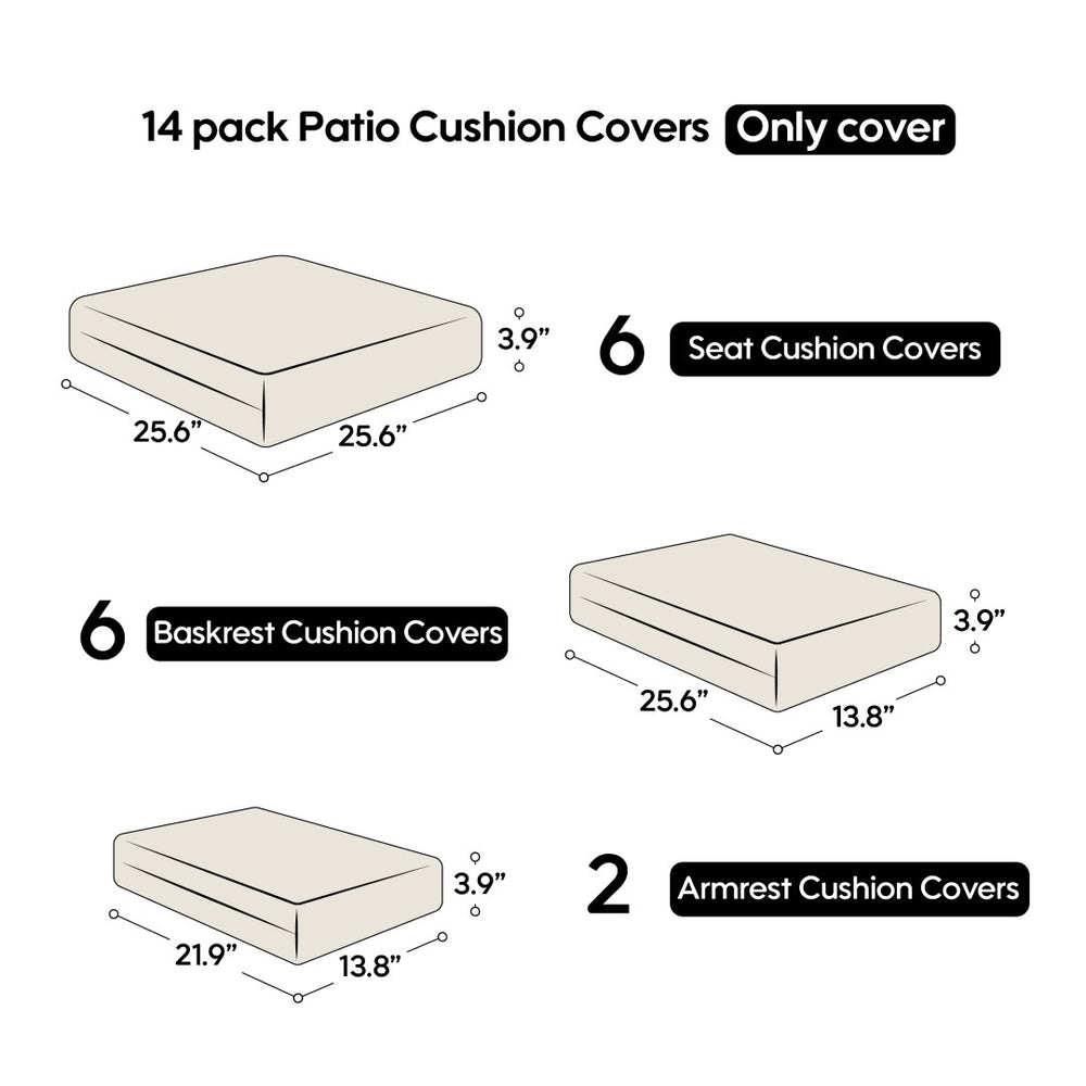 English Elm Cushion Slipcovers 14 Piece Set for Wicker Sectional Patio Sofa Uv Resistant Polyester Yellow W2911P286666