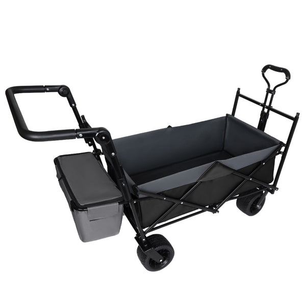 English Elm With Canopy and Steel Frame Collapsible Wagon All-terrain Heavy Duty Outdoor Cart Black W2932P326774