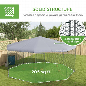 English Elm Pawhut Walk-in Galvanized Steel Poultry Run with Uv Roof Cover for Yard Farm W2225P173775