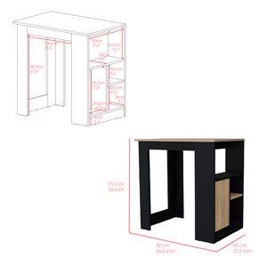 English Elm Kitchen Wynne Island Black/Natural Oak — Compact 36.2" Top, Push-to-Open Cabinet & Open Shelves for Smart Storage and Dining B092P243273