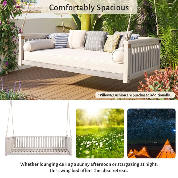 English Elm Topmax Acacia Wood Porch Swing Bed Sloped Frame Outdoor Lounger for Backyard Patio White WF319383AAK