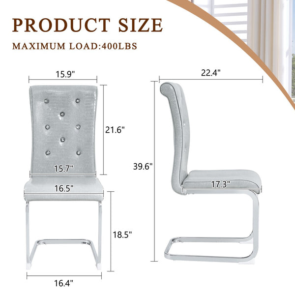 English Elm Set of 2 Glam Faux Alligator Pvc Dining Chairs with Crystal Buckle Bow Legs Gray W3875P371039