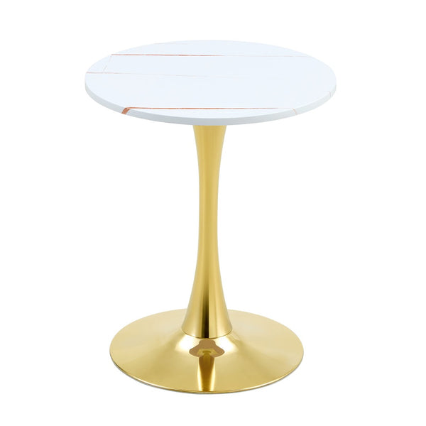 English Elm Round Faux Marble Tulip Dining Table Mid Century Pedestal Base for Compact Kitchens Gold+White W2920P395717